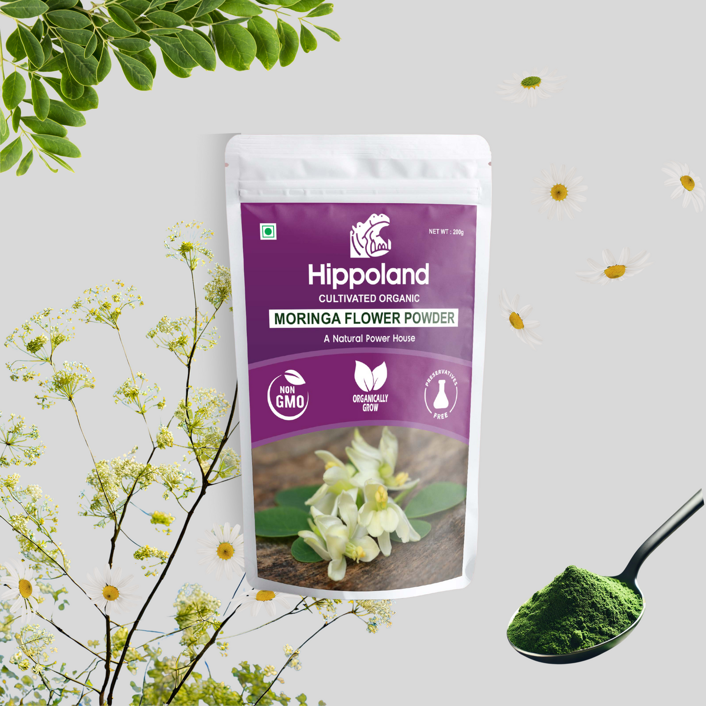Hippoland Organic Moringa Flower Powder | 100grams | 200grams | 500grams | 1kg