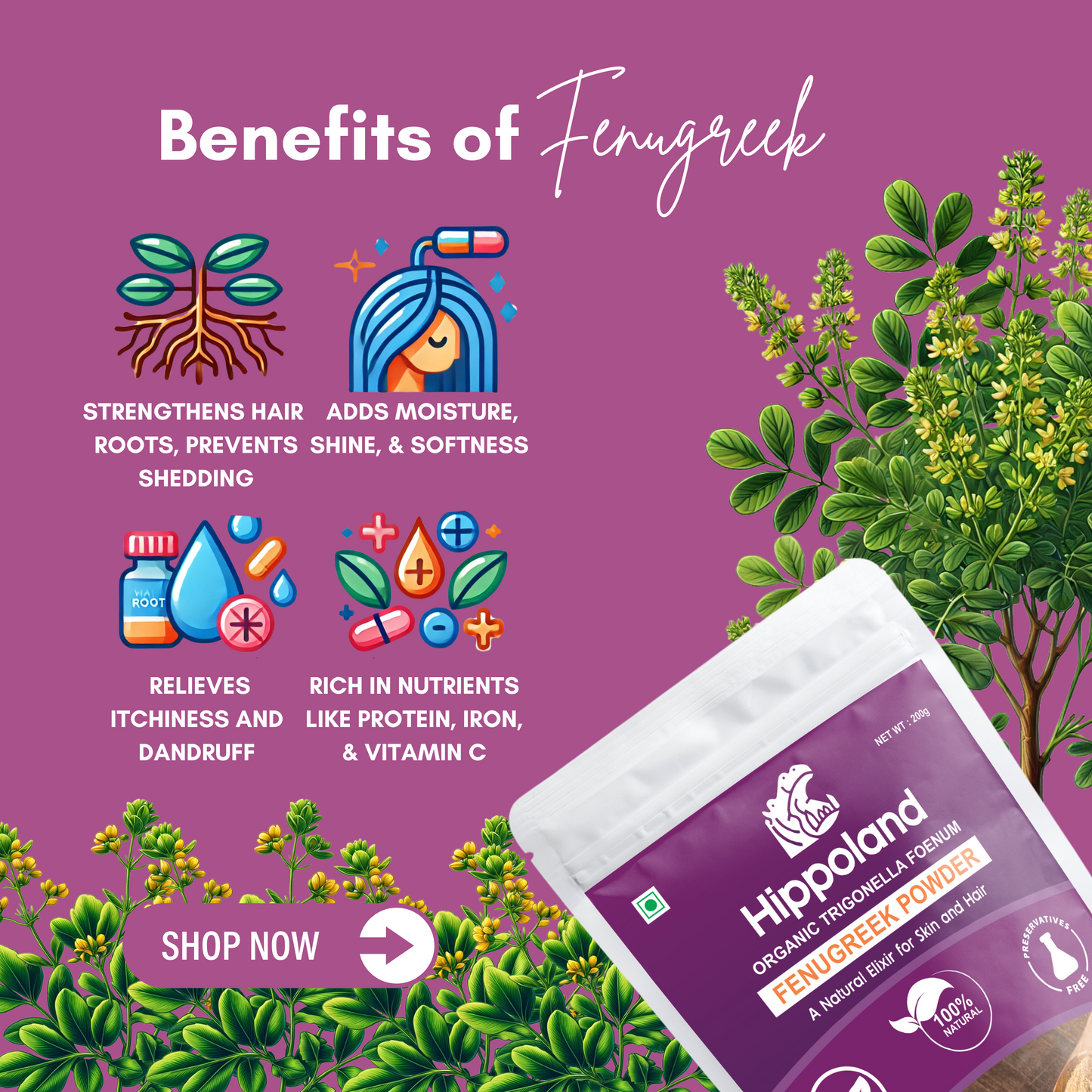 Hippoland Organic Fenugreek Powder | 100grams | 200grams | 500grams | 1kg