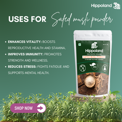 Hippoland Organic Safed Musli Powder | 100grams | 200grams | 500grams | 1kg