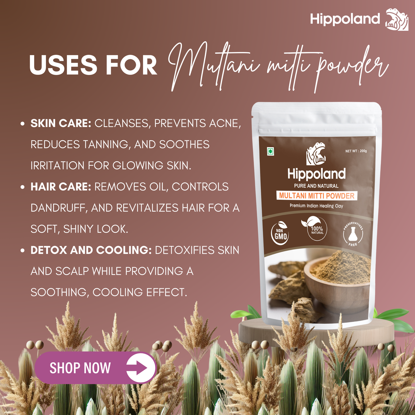 Hippoland Organic Multani Mitti Powder | 100grams | 200grams | 500grams | 1kg