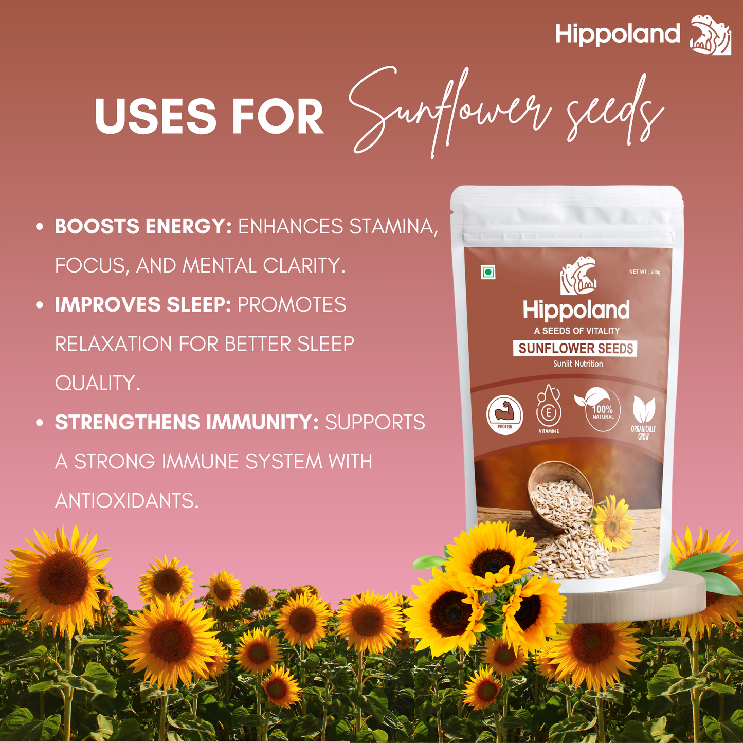 Hippoland Organic Sunflower Seeds | 100grams | 200grams | 500grams | 1kg